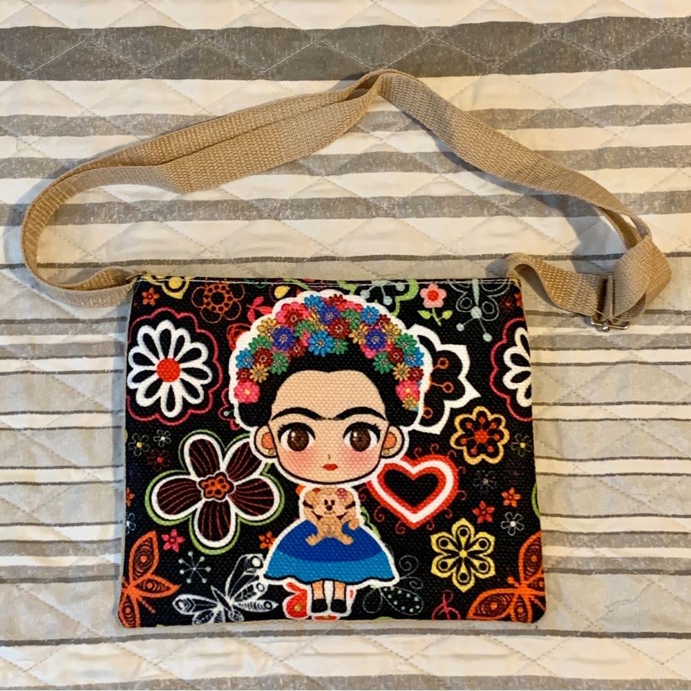 Frida Kahlo Black Floral Handmade Bag